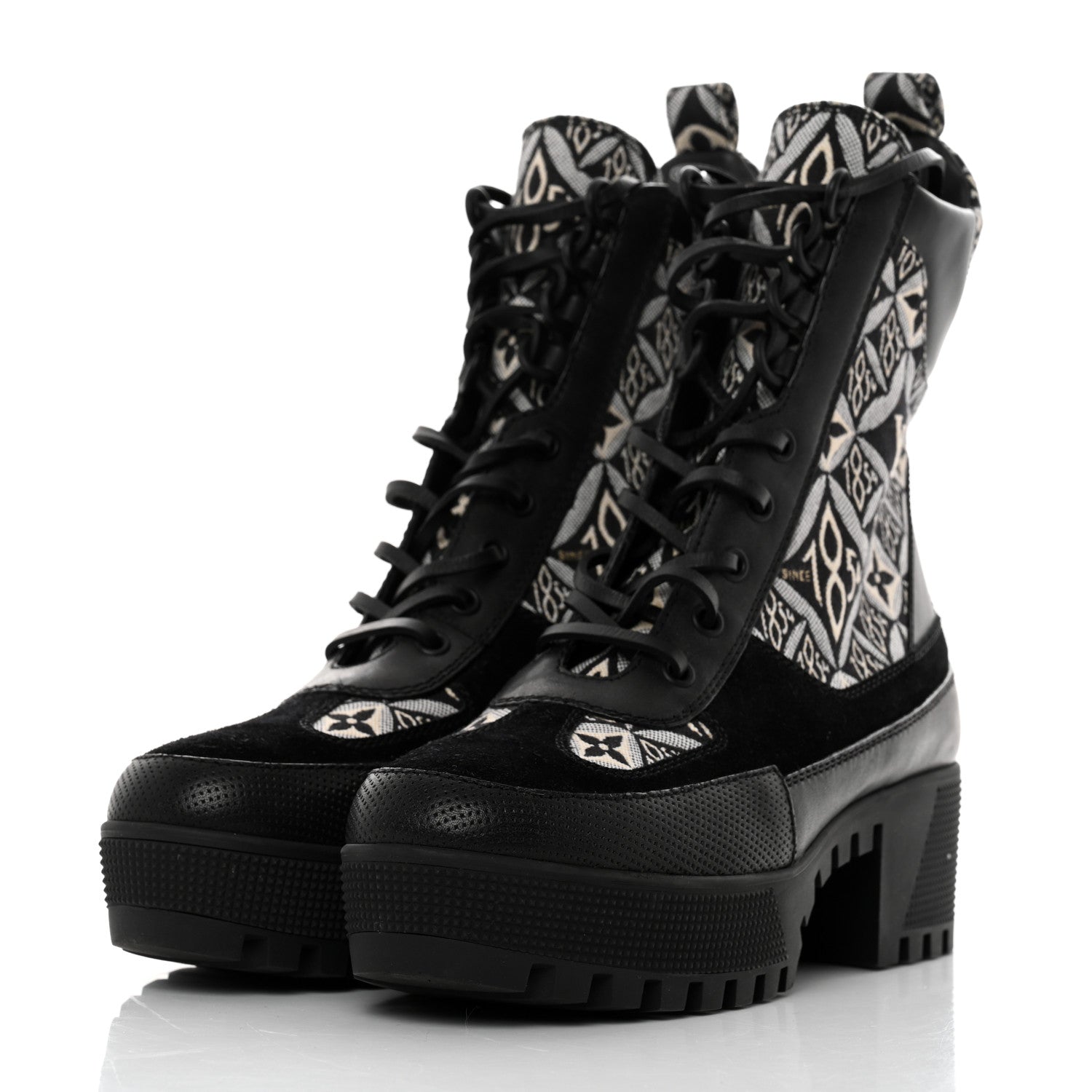 Louis Vuitton Suede Calfskin Jacquard Since 1854 Laureate Platform Desert Boots 38 Black 3 of 9