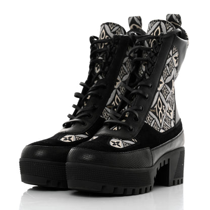 Louis Vuitton Suede Calfskin Jacquard Since 1854 Laureate Platform Desert Boots 38 Black 3 of 9