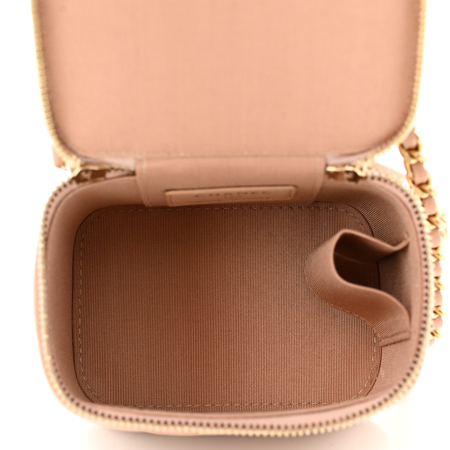 Lambskin Quilted Top Handle Mini Vanity Case With Chain Beige