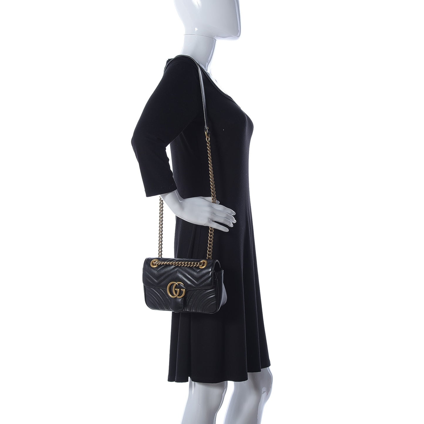 Calfskin Matelasse Mini GG Marmont Shoulder Bag Black