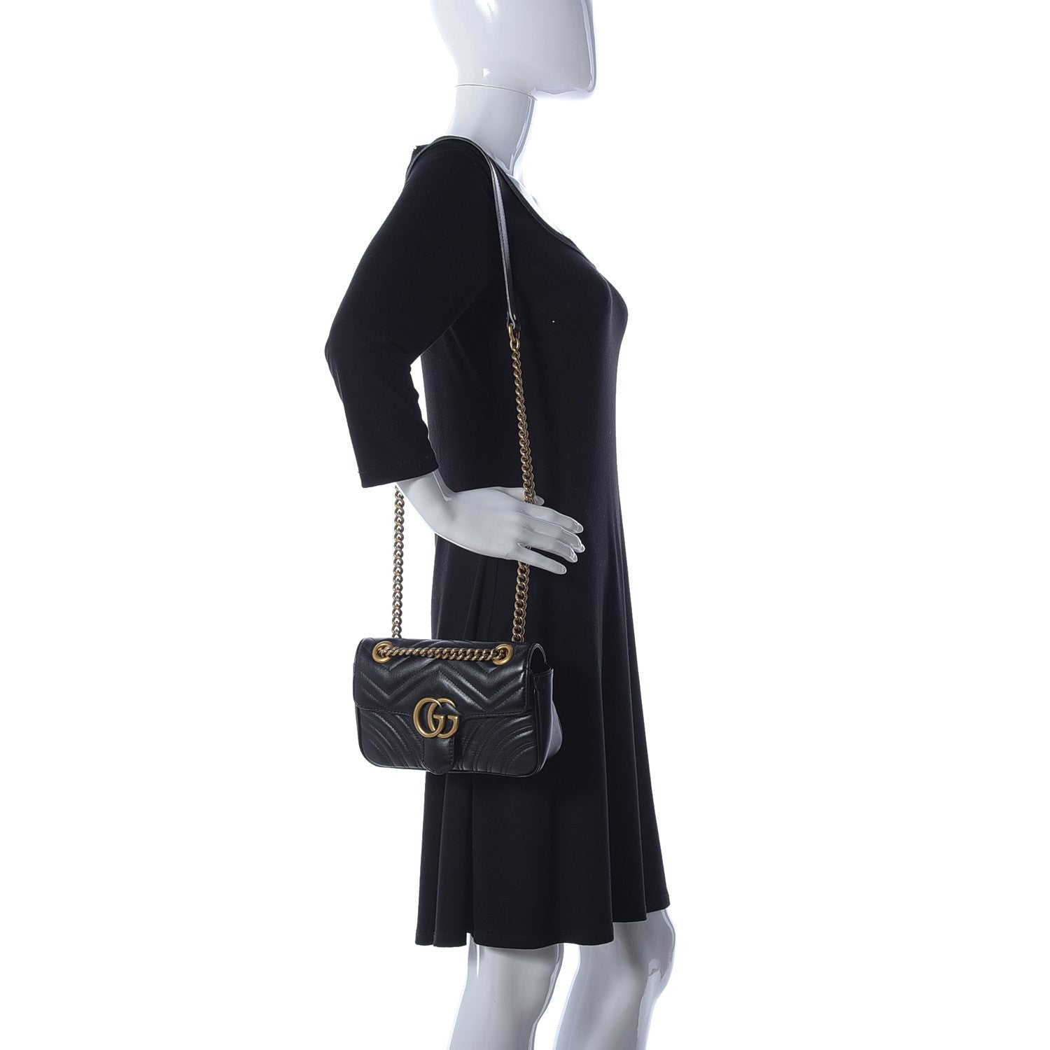 Gucci Calfskin Matelasse Mini GG Marmont Shoulder Bag Black 2 of 8