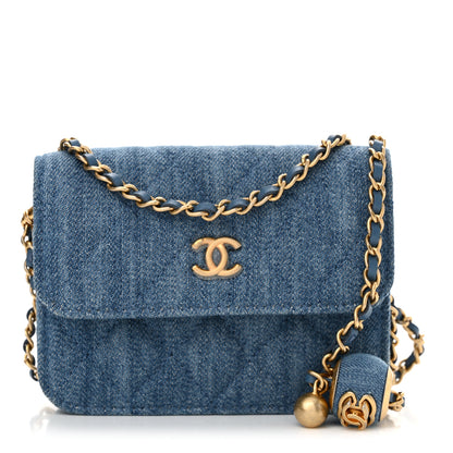 Chanel Denim Quilted CC Pearl Crush Clutch With Chain Blue 1 of 13