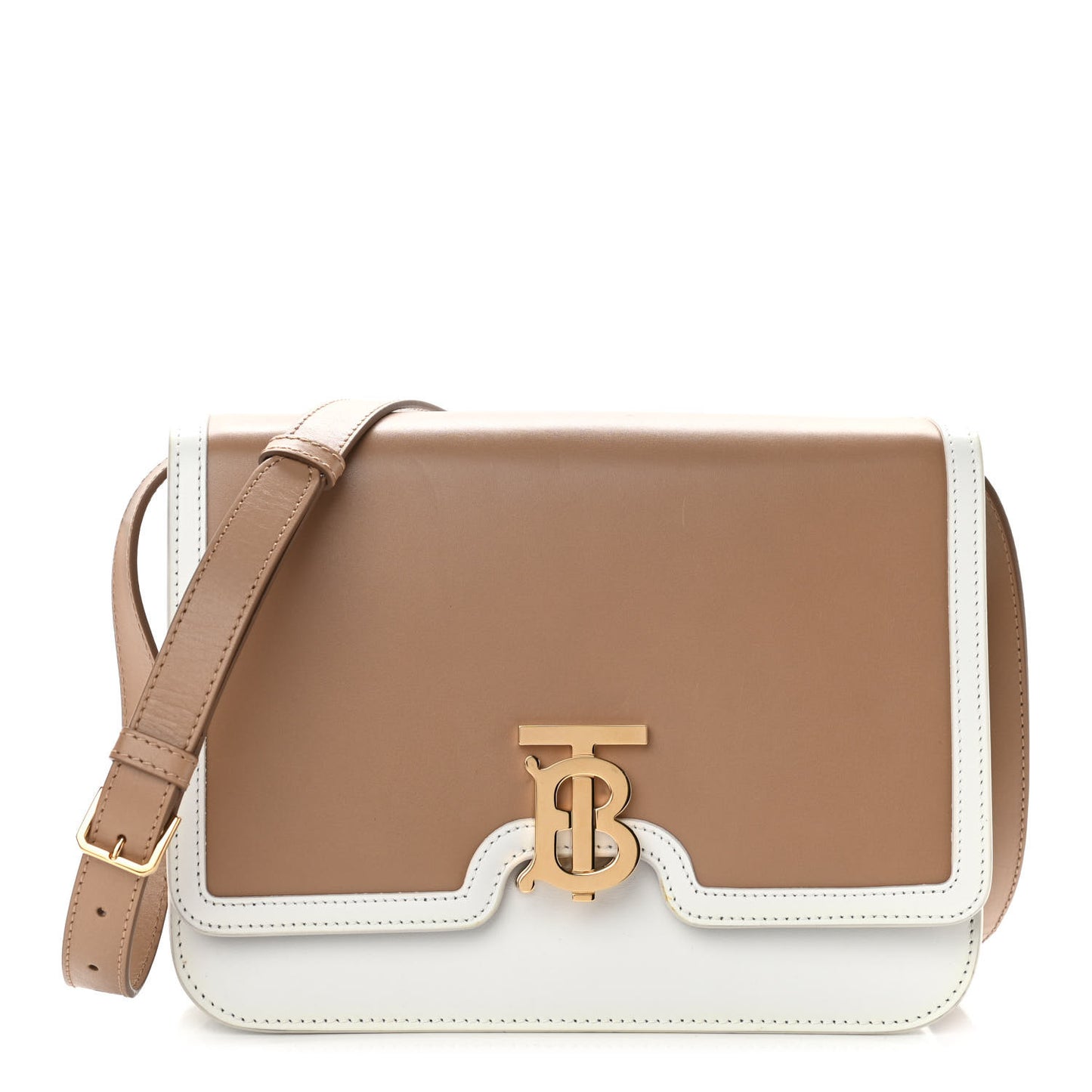Smooth Calfskin Monogram Medium TB Bag Chalk White Camel
