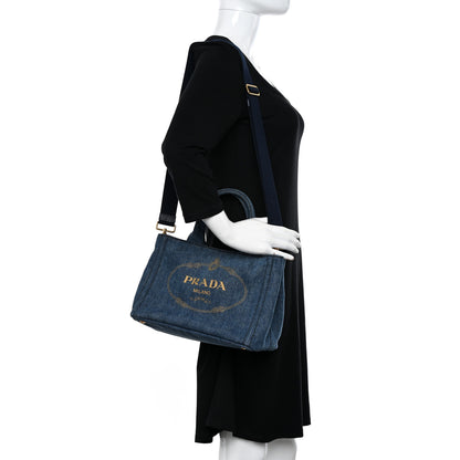 Prada Denim Small Logo Tote Bleu 2 of 9