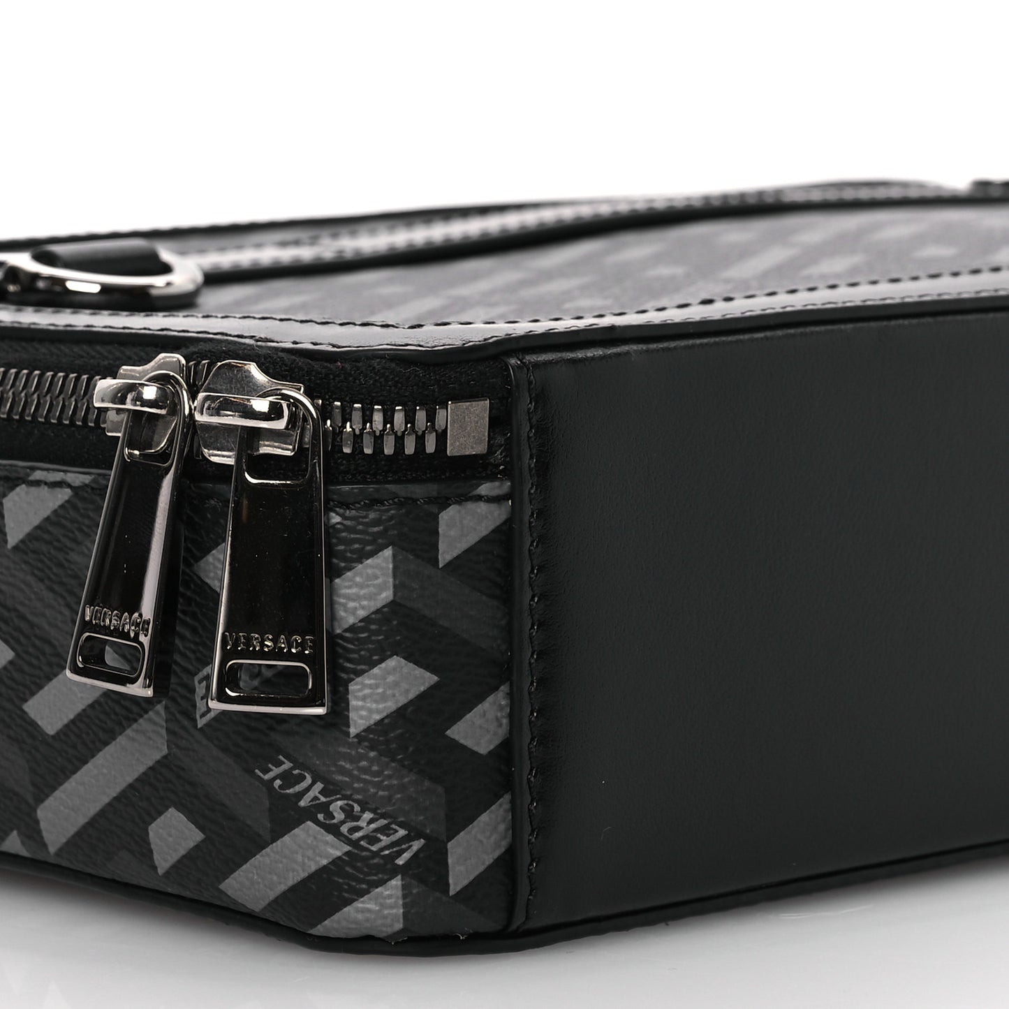 Coated Canvas La Greca Signature Messenger Bag Black Gray