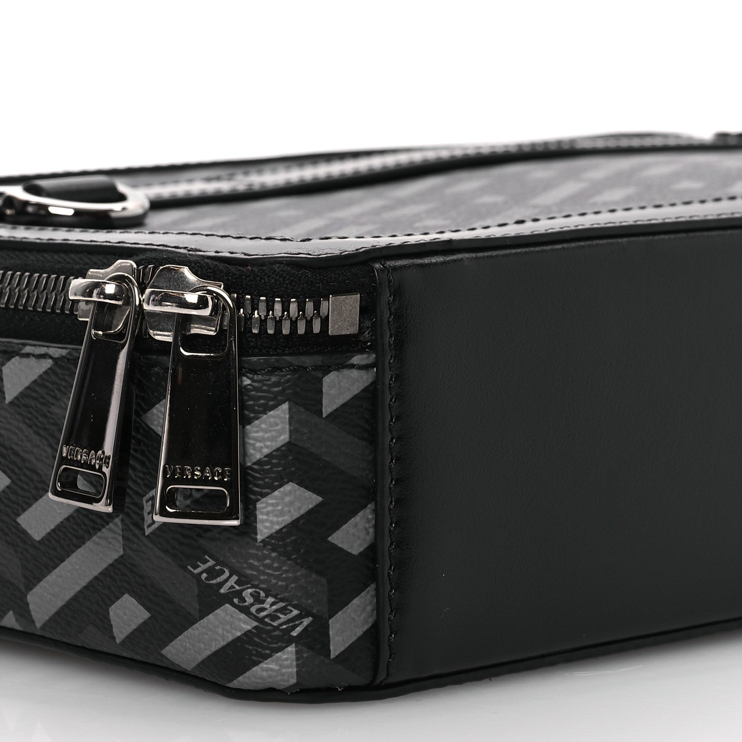 Versace Coated Canvas La Greca Signature Messenger Bag Black Gray 8 of 11