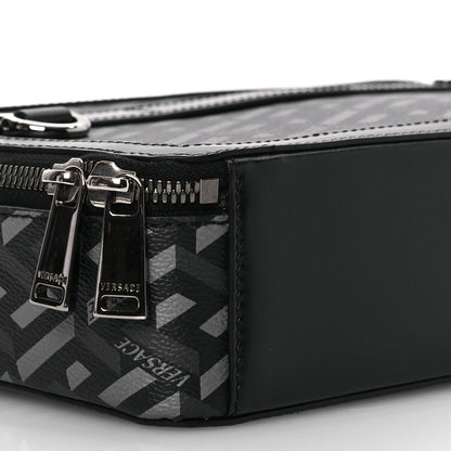 Versace Coated Canvas La Greca Signature Messenger Bag Black Gray 8 of 11