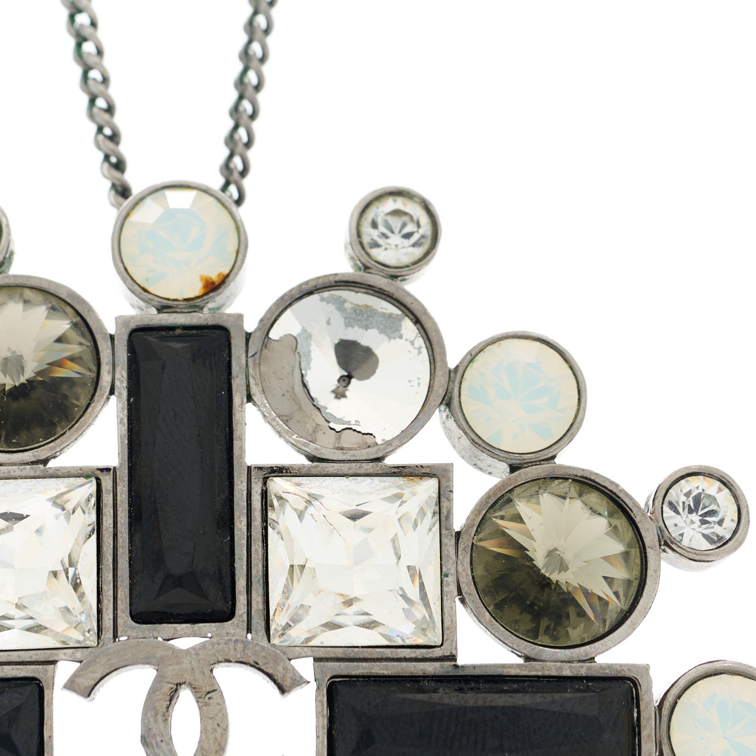 Chanel Gripoix Glitter Crystal CC Pendant Necklace Ruthenium Black 4 of 6
