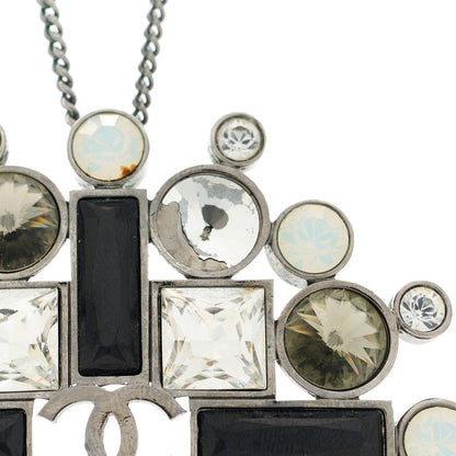 Chanel Gripoix Glitter Crystal CC Pendant Necklace Ruthenium Black 4 of 6