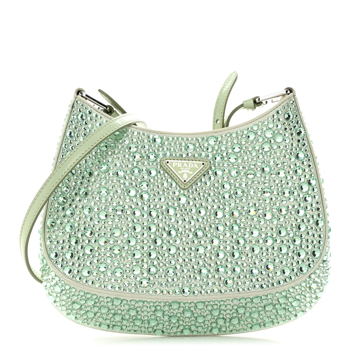 Prada Satin Crystal Cleo Adjustable Strap Shoulder Bag Acqua 1 of 11