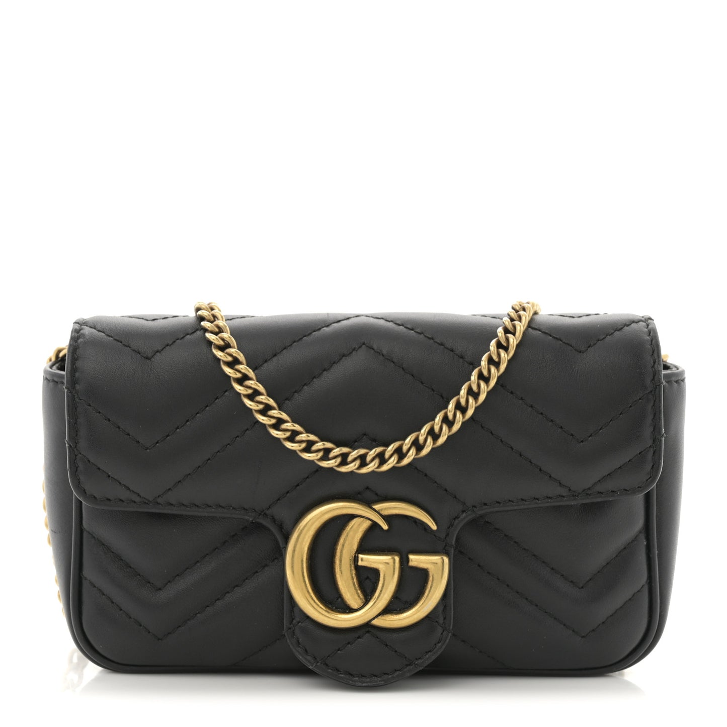 Calfskin Matelasse Super Mini GG Marmont Shoulder Bag Black