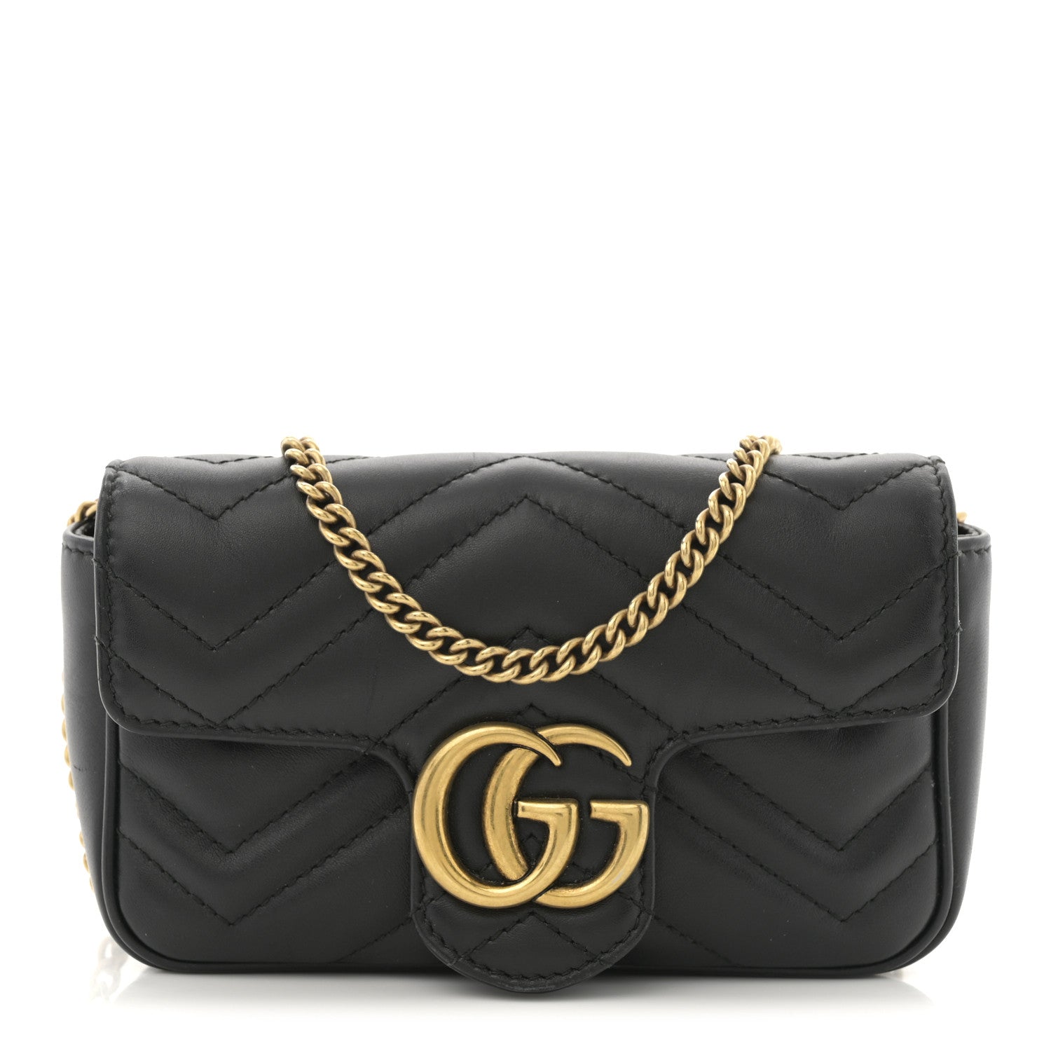 Gucci Calfskin Matelasse Super Mini GG Marmont Shoulder Bag Black 1 of 11