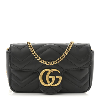 Gucci Calfskin Matelasse Super Mini GG Marmont Shoulder Bag Black 1 of 11