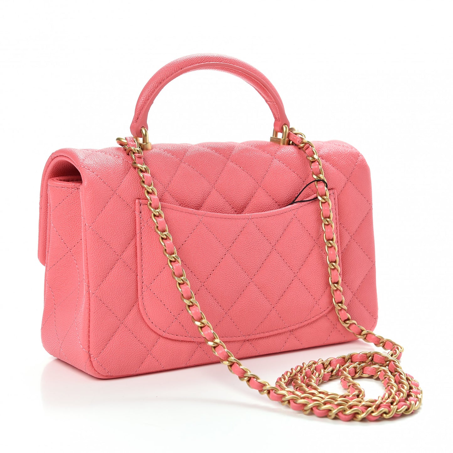Caviar Quilted Mini Top Handle Rectangular Flap Pink