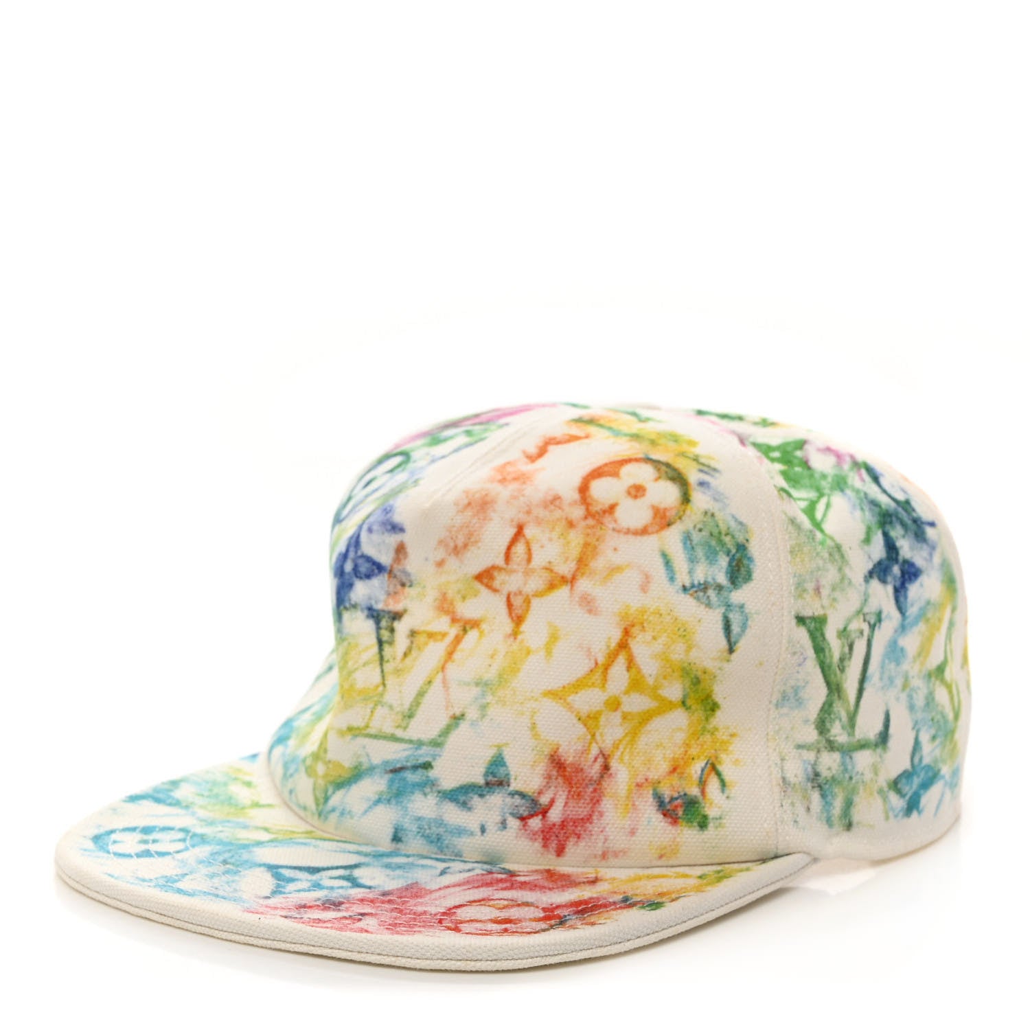 Louis Vuitton Cotton Monogram Watercolor Cap 60 White Multicolor 1 of 9