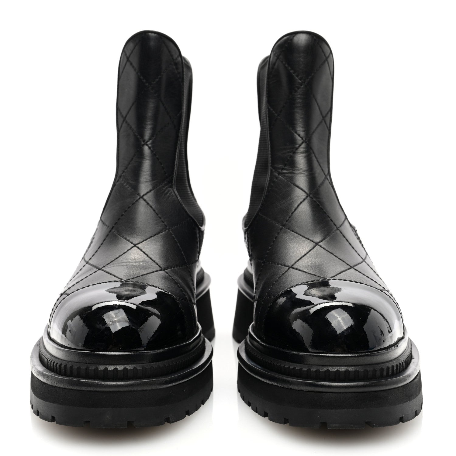 Chanel Calfskin Patent Cap Toe Quilted Short Boots 35.5 Black 3 of 9