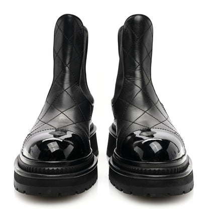 Chanel Calfskin Patent Cap Toe Quilted Short Boots 35.5 Black 3 of 9