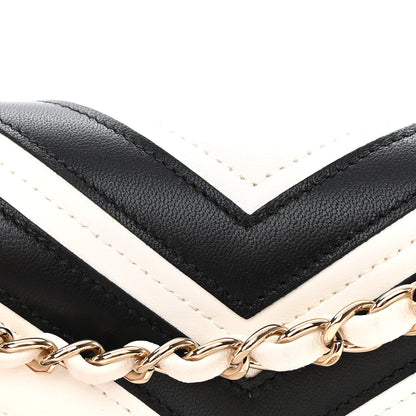 Chanel Lambskin Chevron Stitched Flap White Black 13 of 14