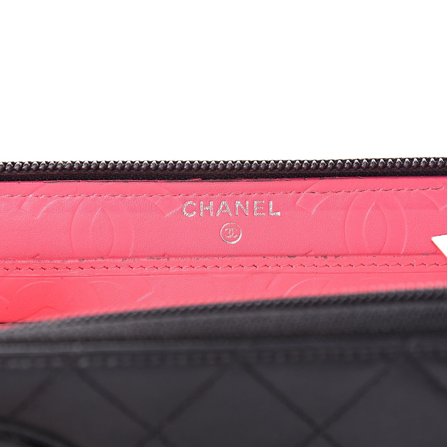 Calfskin Quilted Cambon Large Gusset Zip Around Wallet Black