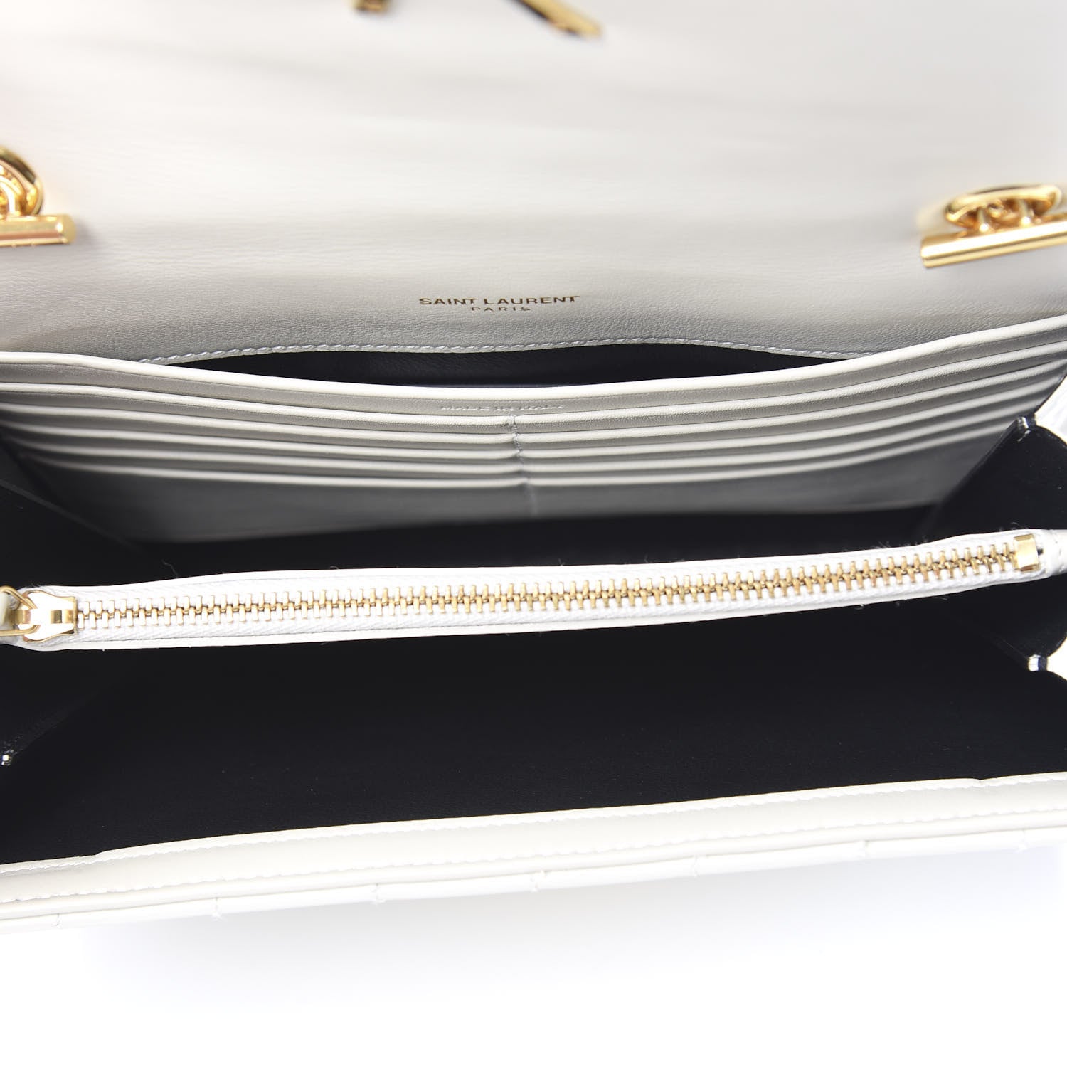 Saint Laurent Patent Calfskin Matelasse Monogram Vicky Chain Wallet Off White 4 of 8