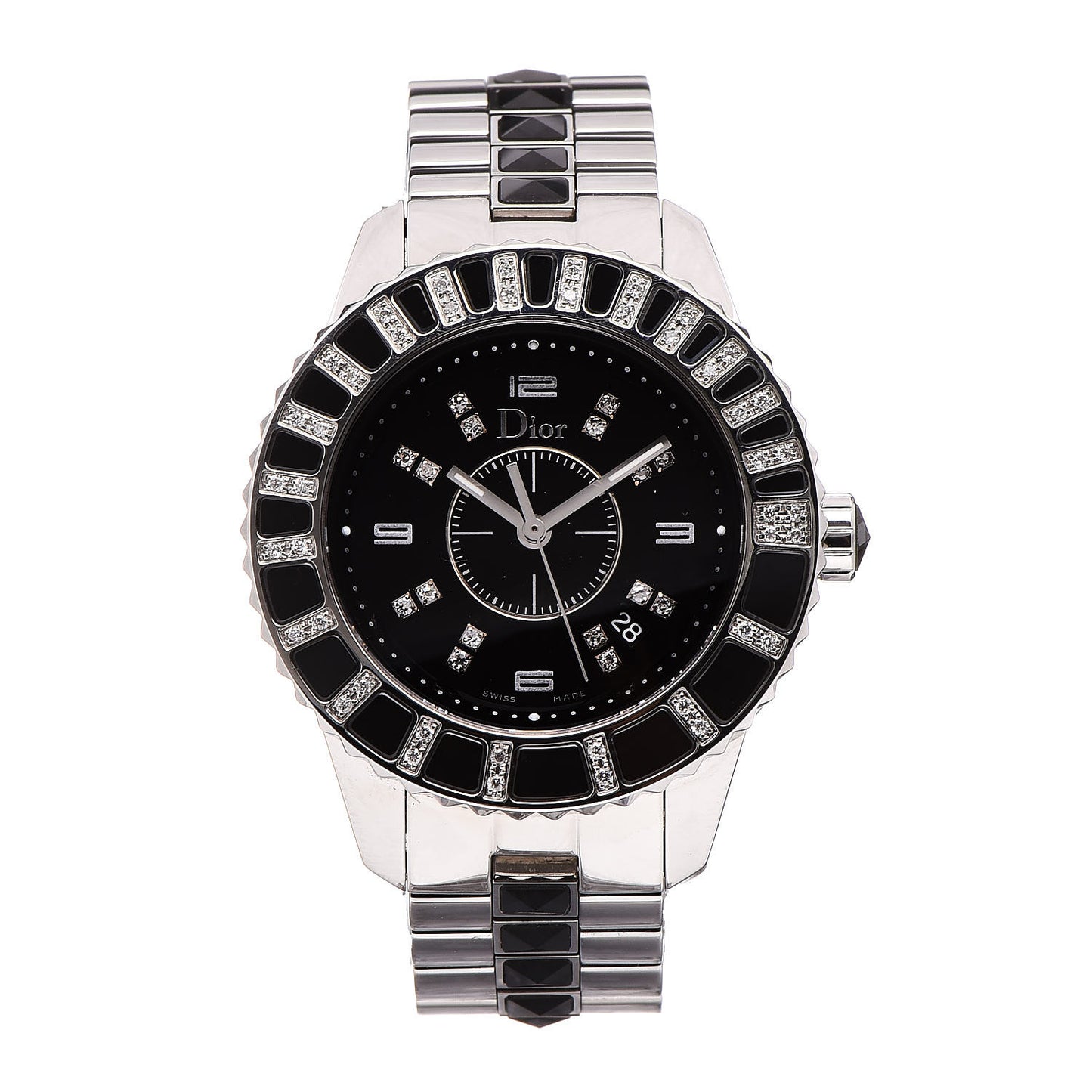 Stainless Steel Diamond Sapphire 33mm Christal Quartz Watch Black