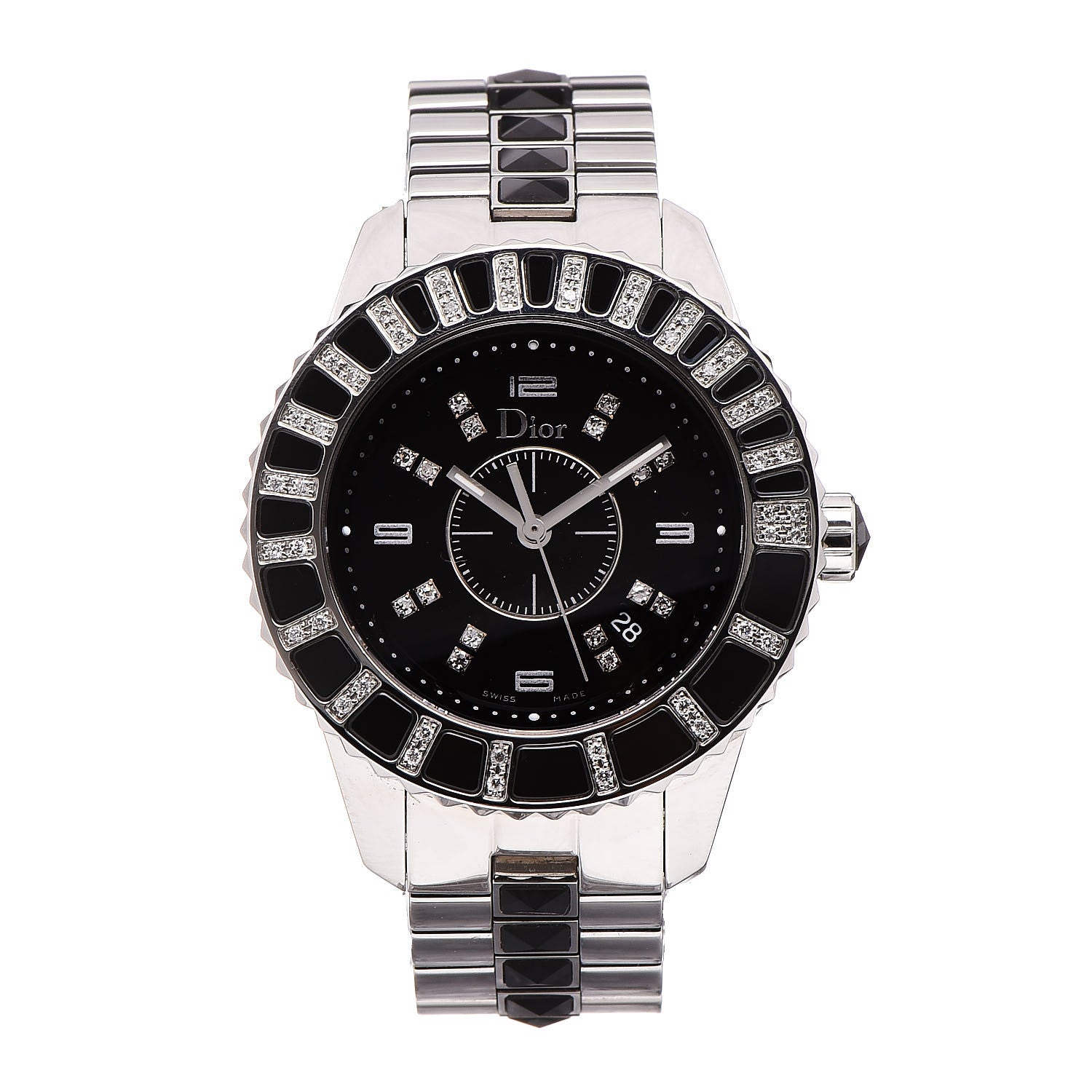 Christian Dior Stainless Steel Diamond Sapphire 33mm Christal Quartz Watch Black 1 of 8
