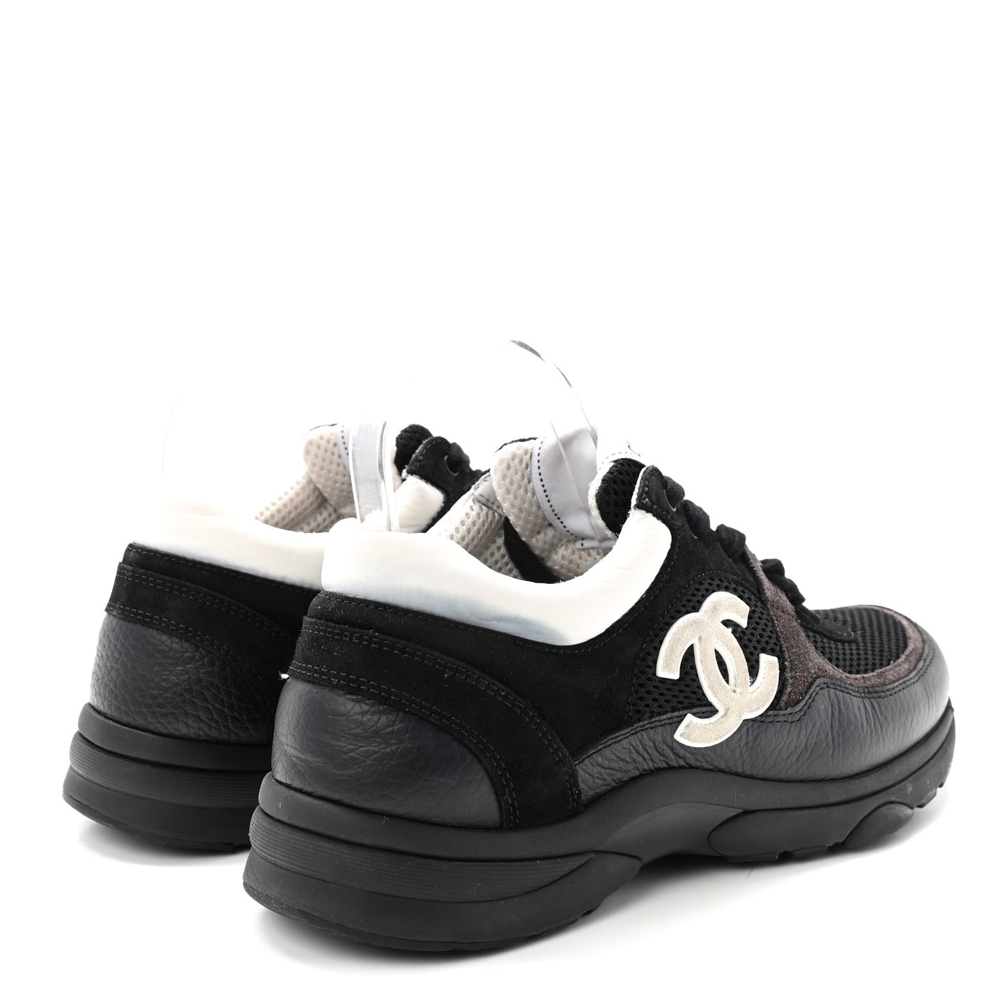 Mesh Suede Grained Calfskin Womens CC Sneakers 40 Black White