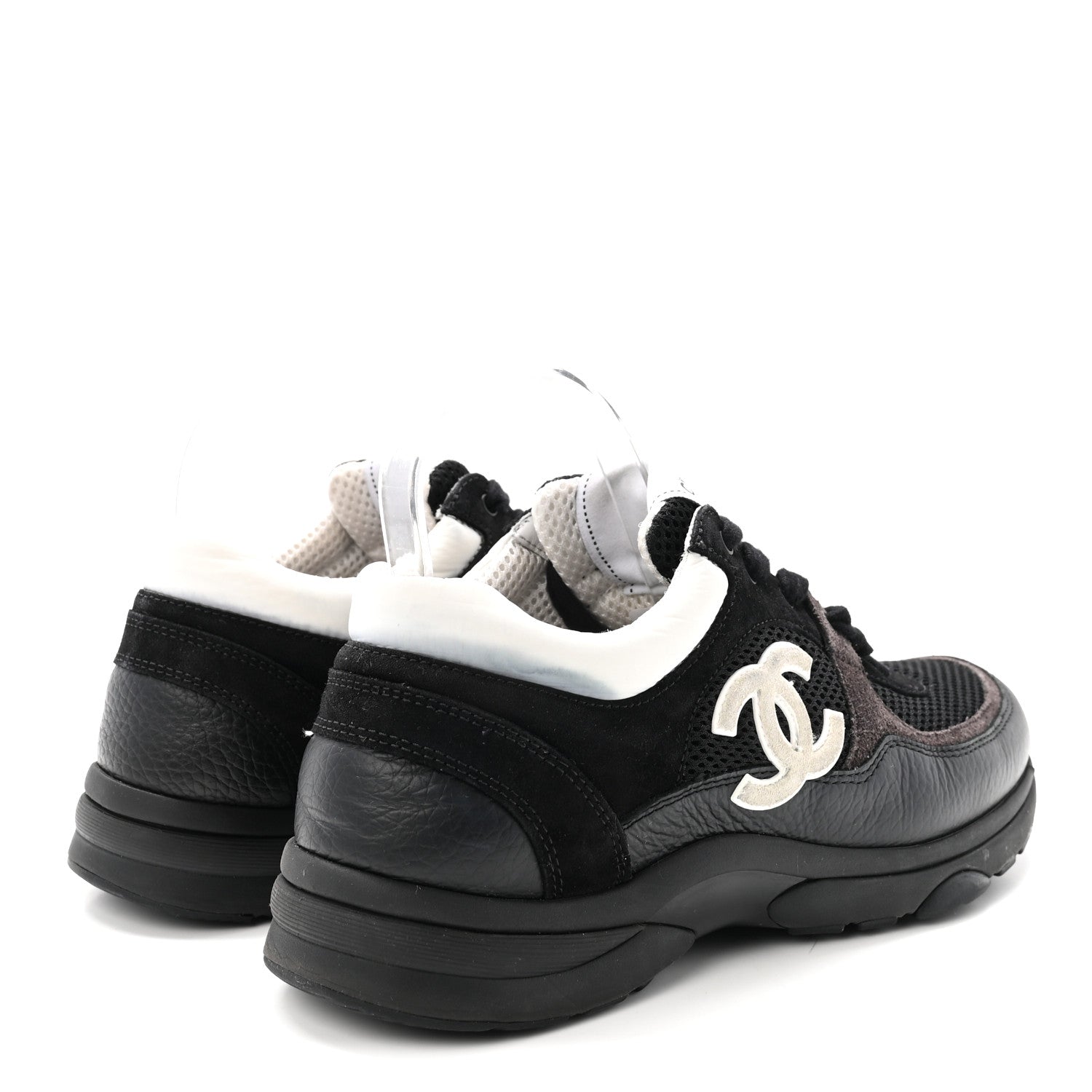 Chanel Mesh Suede Grained Calfskin Womens CC Sneakers 40 Black White 5 of 9