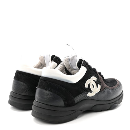 Chanel Mesh Suede Grained Calfskin Womens CC Sneakers 40 Black White 5 of 9