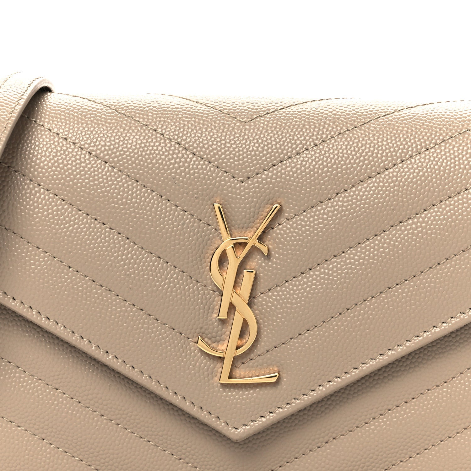 Saint Laurent Grain De Poudre Matelasse Chevron Monogram Envelope Chain Wallet Dark Beige 14 of 19