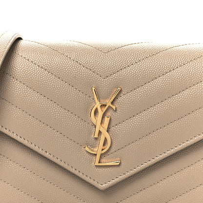 Saint Laurent Grain De Poudre Matelasse Chevron Monogram Envelope Chain Wallet Dark Beige 14 of 19