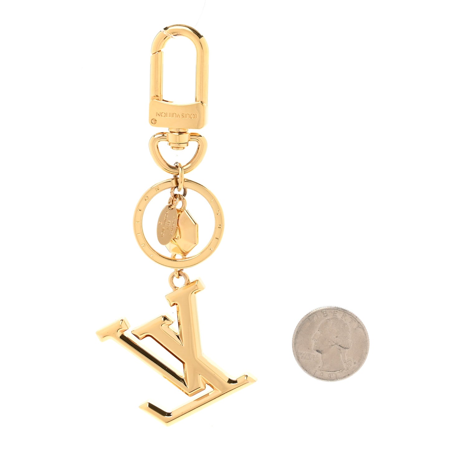 Metal LV Facettes Bag Charm Key Holder Gold