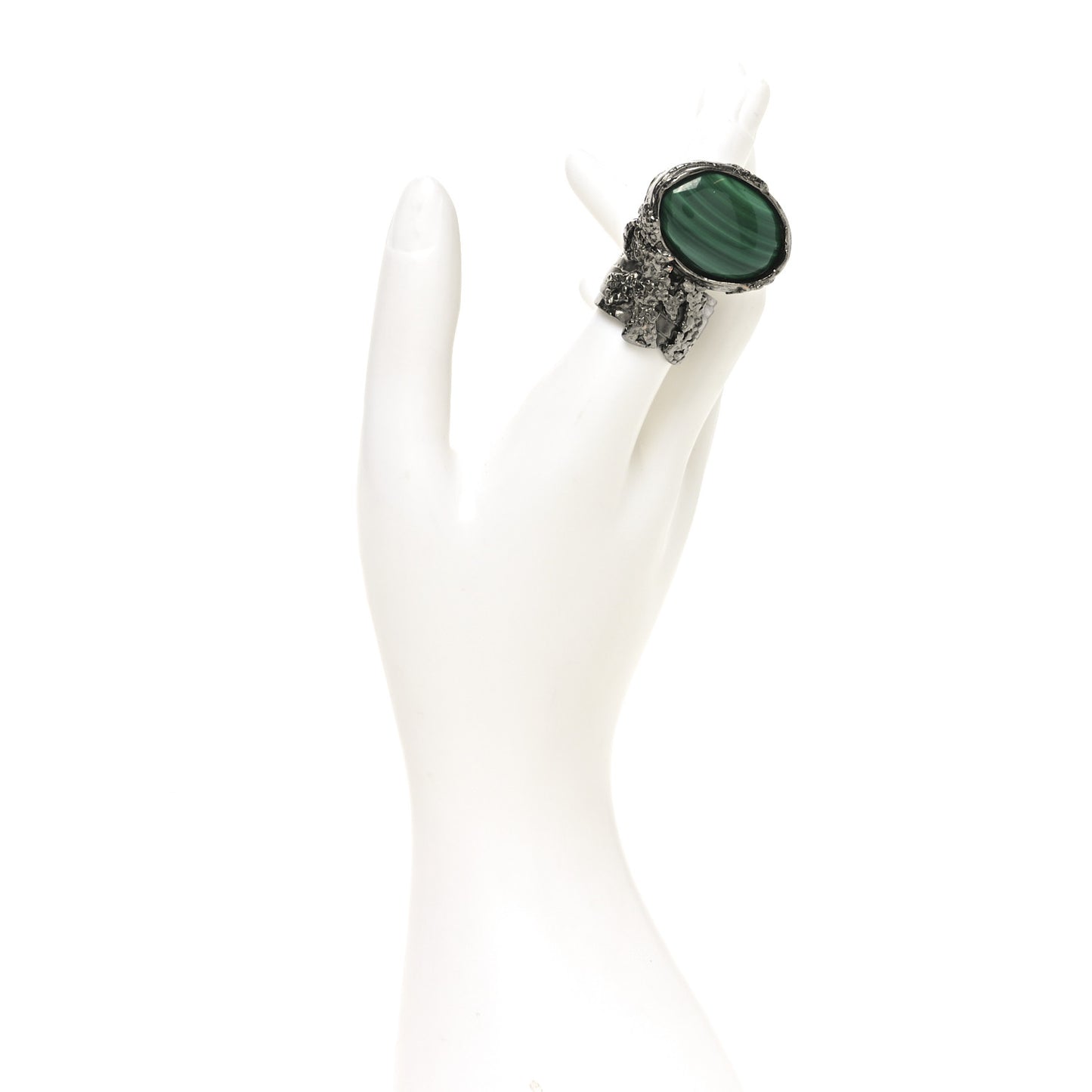 Glass Cabochon Arty Ovale Ring 8 Gunmetal Malachite