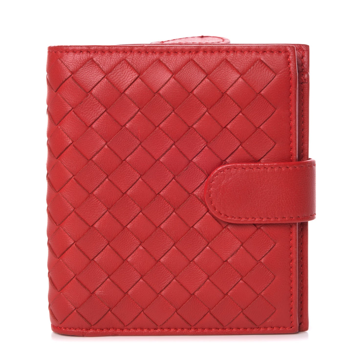 BOTTEGA VENETA Nappa Intrecciato French Compact Wallet Fraise