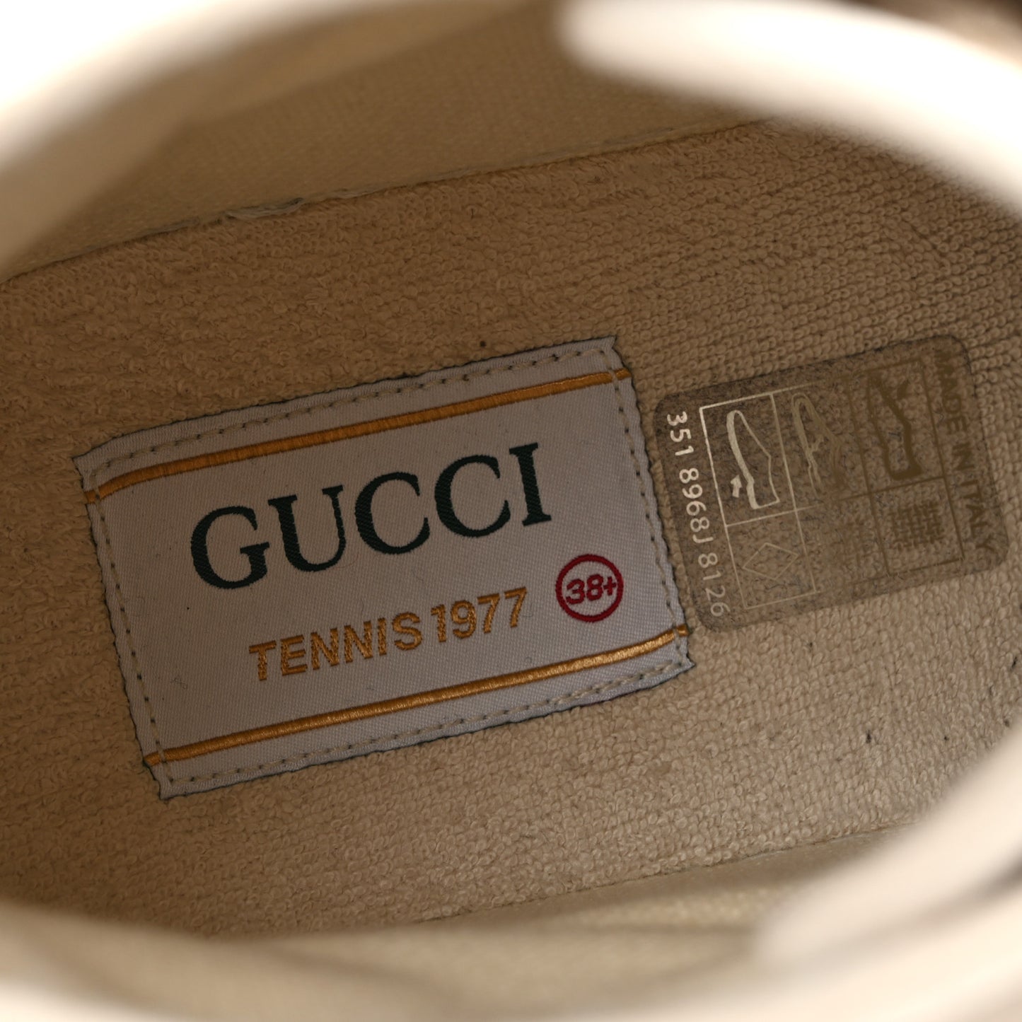 New Canvas GG Monogram Womens Tennis 1977 High Top 55mm Platform Sneakers 38.5 Beige Ebony Mystic White