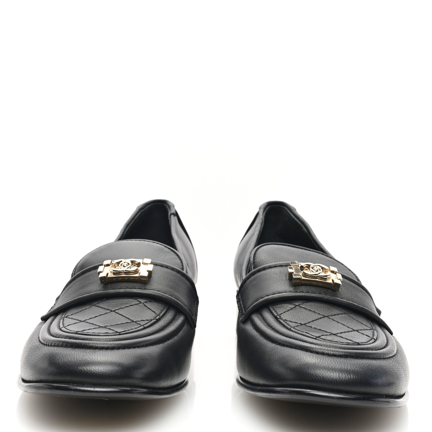 Lambskin Quilted Boy Loafers 39.5 Black