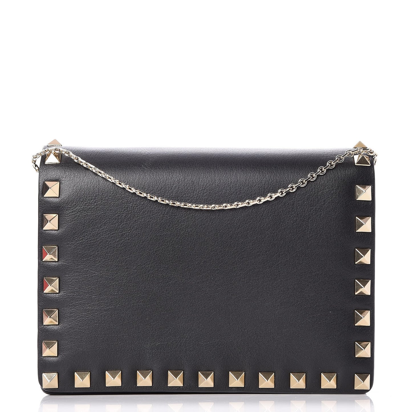 Calfskin Rockstud Wallet on Chain Black
