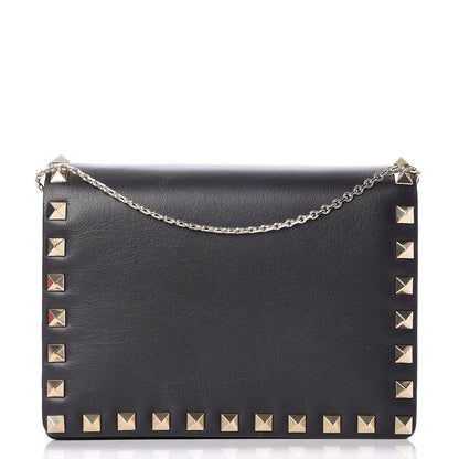 Valentino Garavani Calfskin Rockstud Wallet on Chain Black 1 of 7