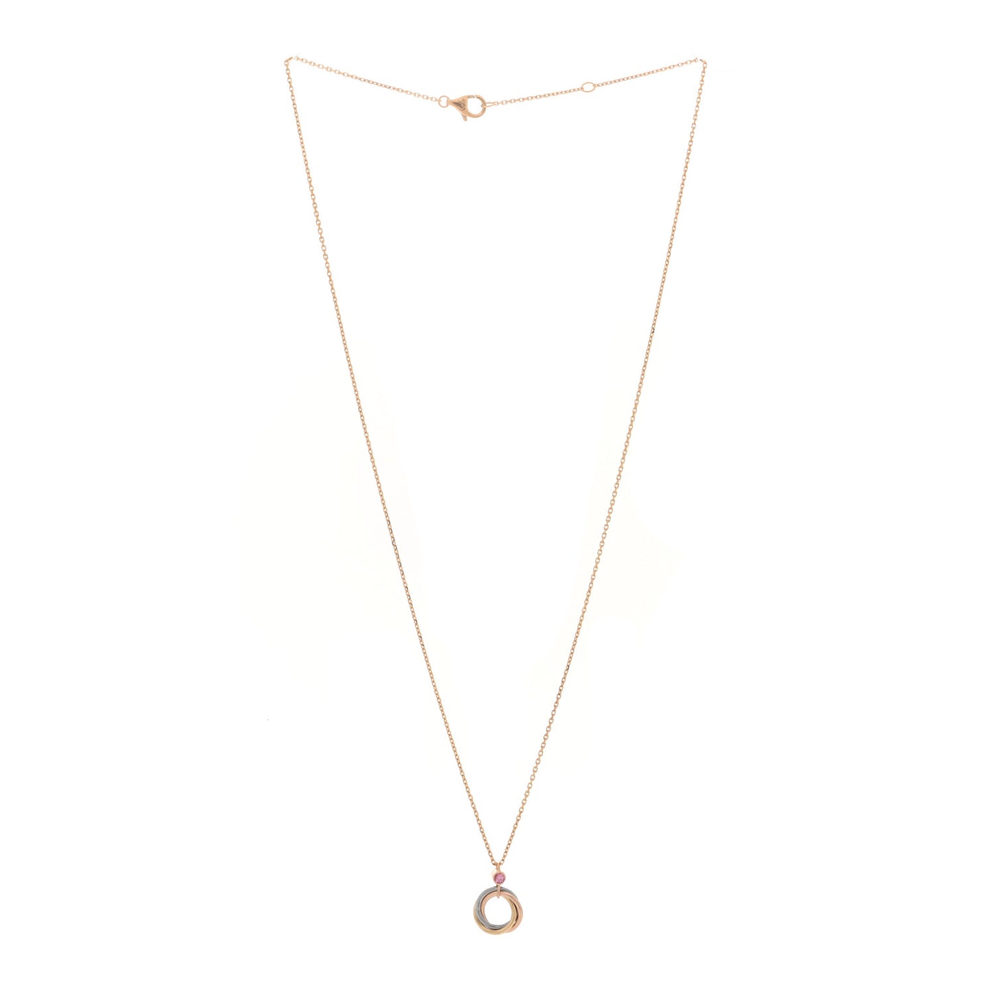 18K Pink Yellow White Gold Pink Spinel Trinity Pendant Necklace
