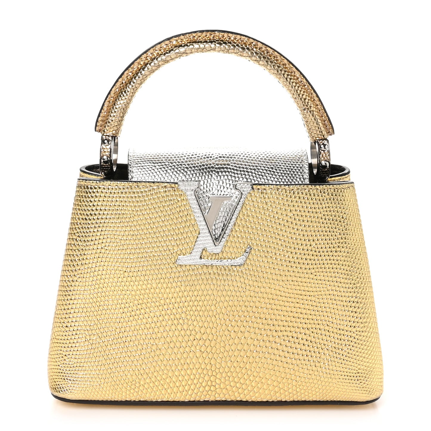 Metallic Lizard Capucines Mini Silver Gold