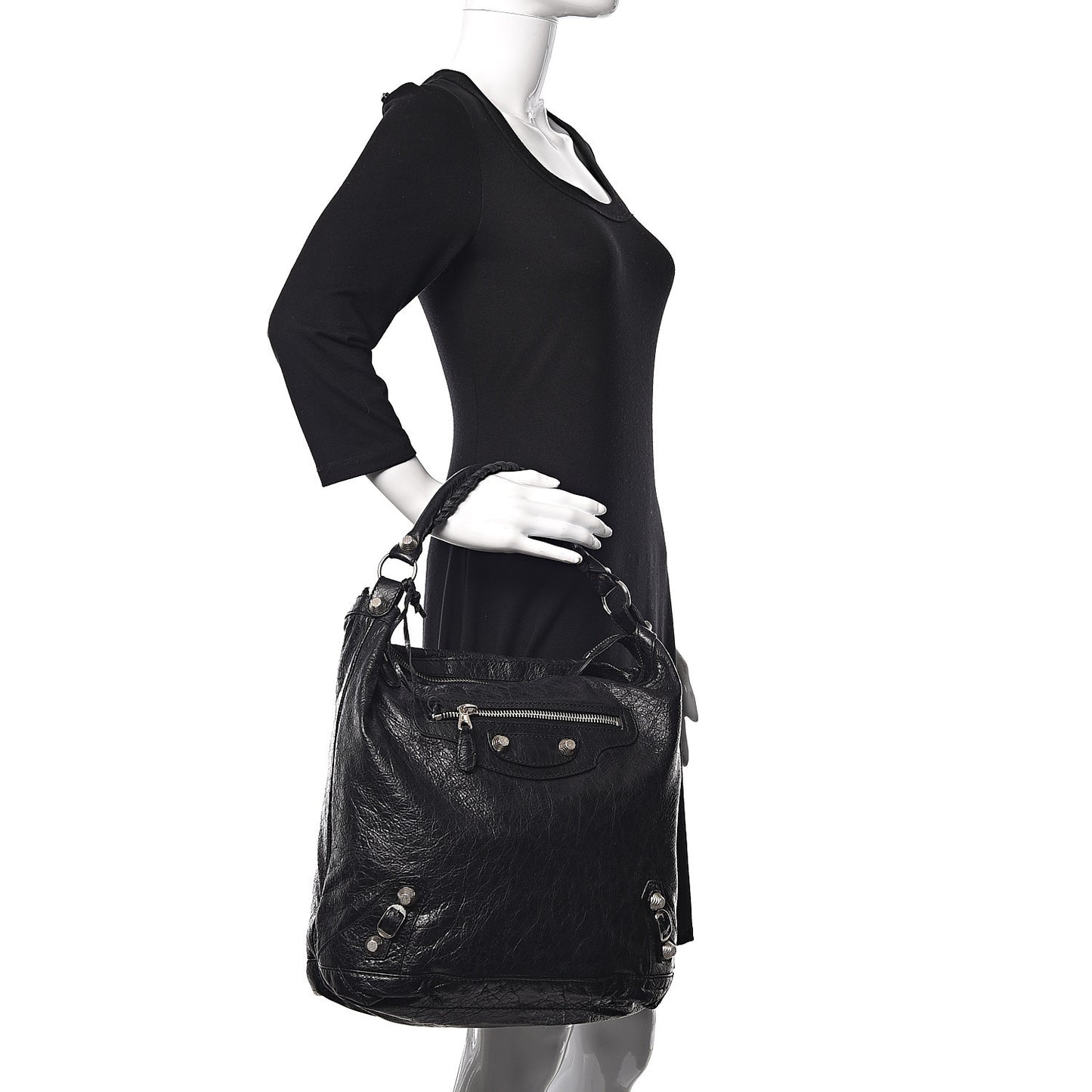 Agneau Giant 12 Silver Hardware Day Hobo Black