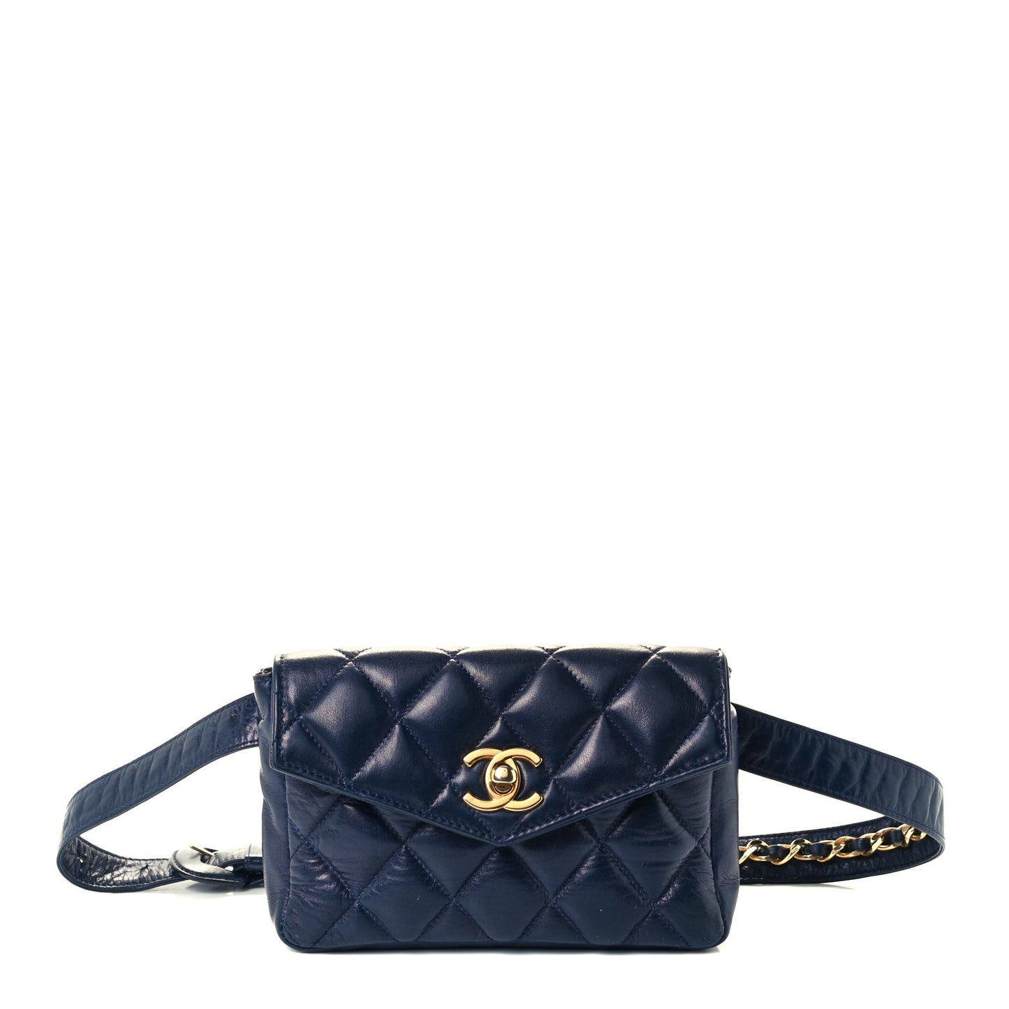 Lambskin Quilted Flap Waist Belt Bag Navy