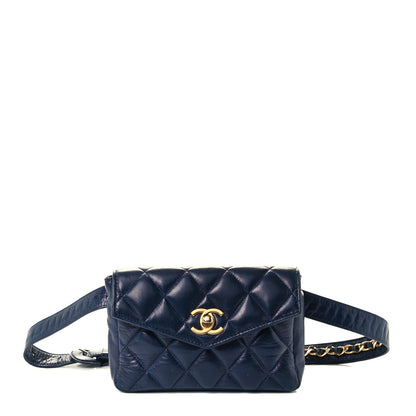 Chanel Lambskin Quilted Flap Waist Belt Bag Navy 1 of 11