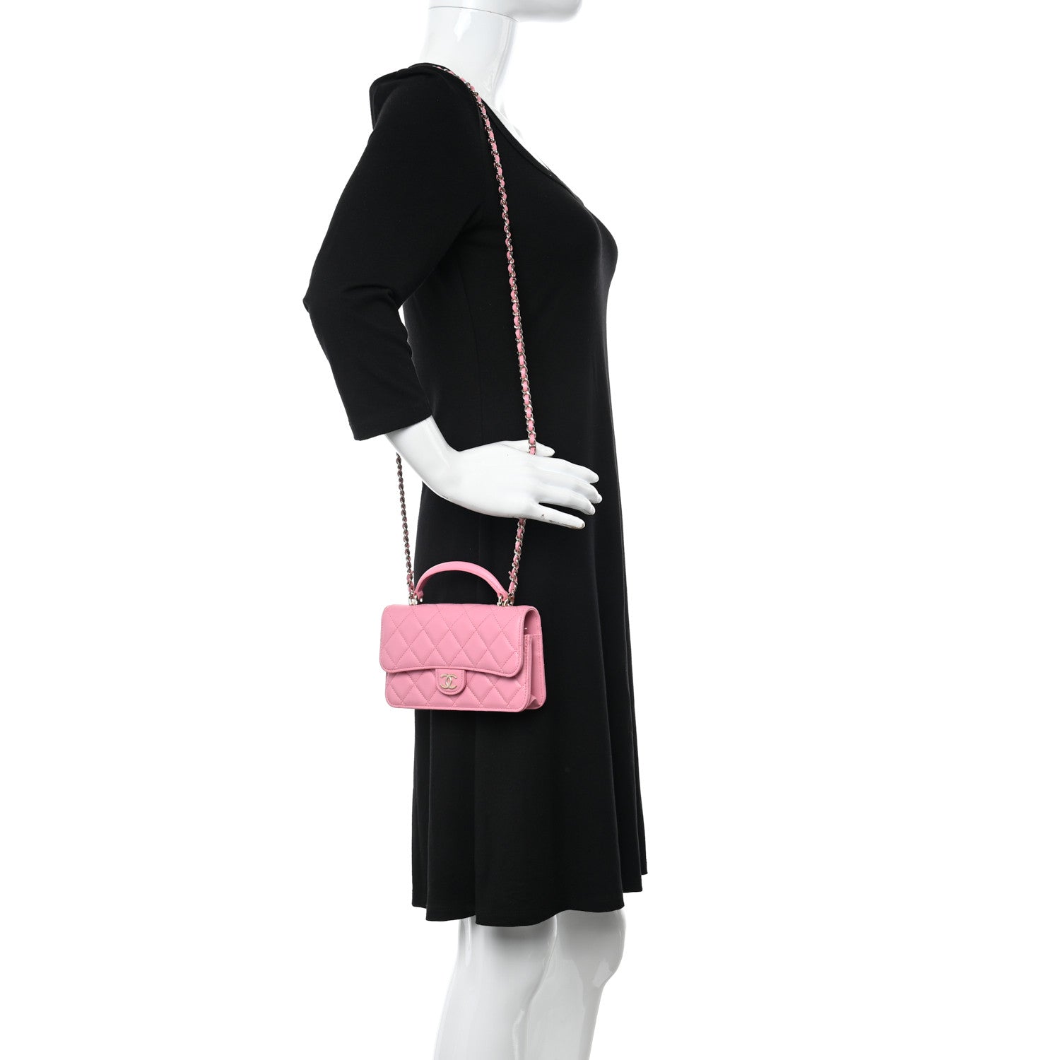 Chanel Lambskin Quilted Flap Phone Holder With Chain Pink 2 of 12