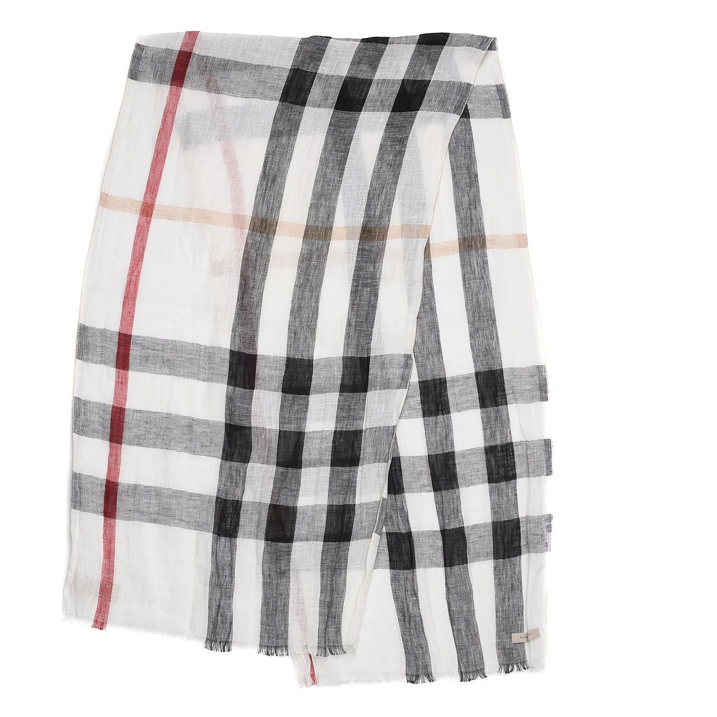Linen Giant Check Lightweight Scarf Ivory