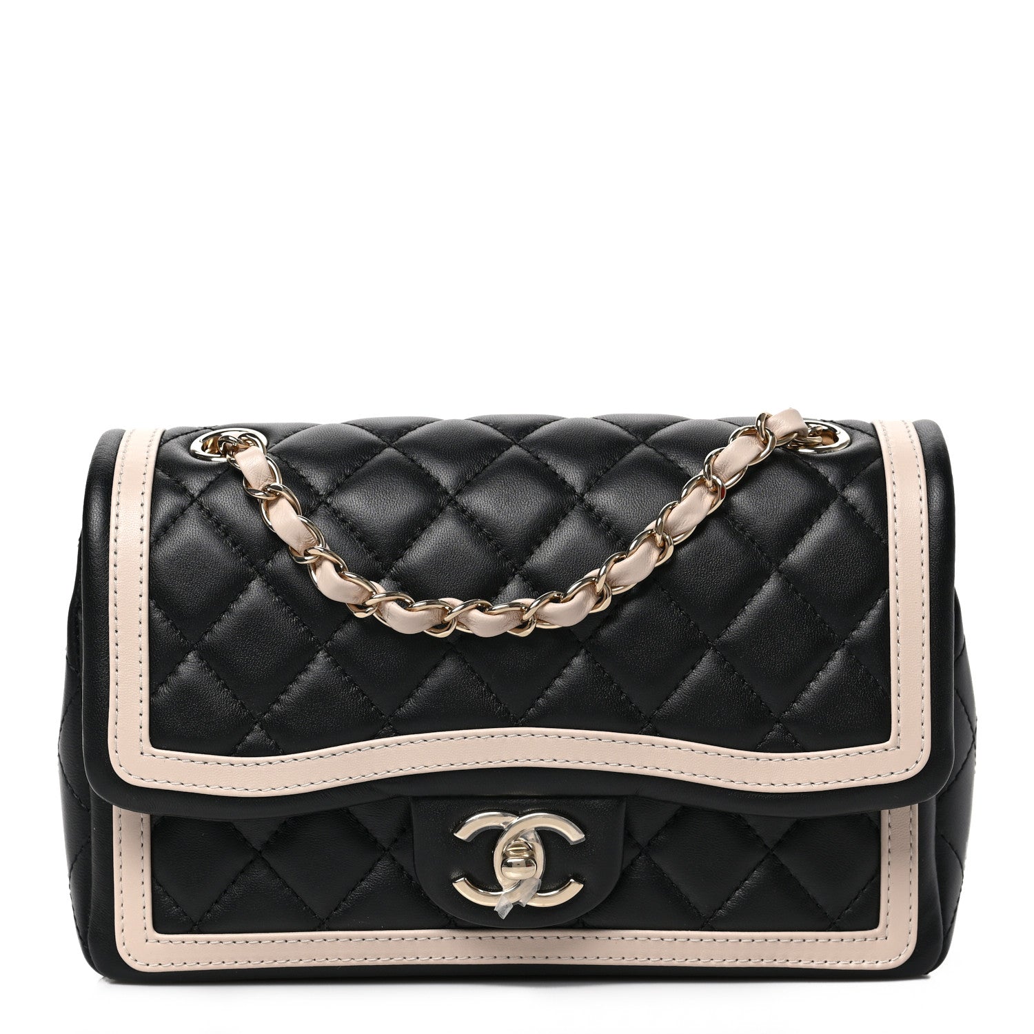 Chanel Lambskin Quilted Bicolor Flap Black Beige 1 of 9