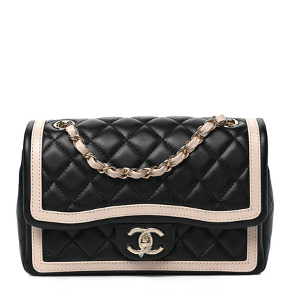 Chanel Lambskin Quilted Bicolor Flap Black Beige 1 of 9
