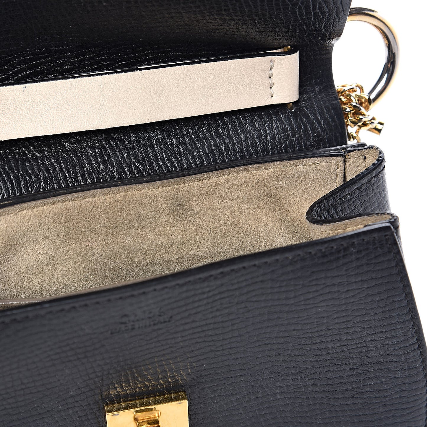 Grained Calfskin Lambskin Mini Bi-Color Drew Shoulder Bag Black Powder Beige