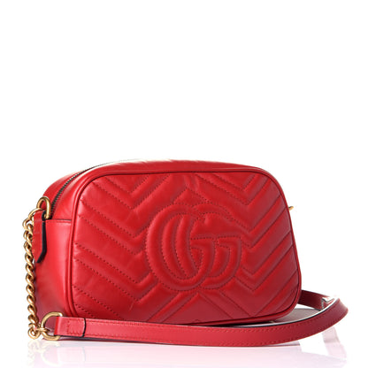 Gucci Calfskin Matelasse Small GG Marmont Chain Shoulder Bag Hibiscus Red 3 of 9
