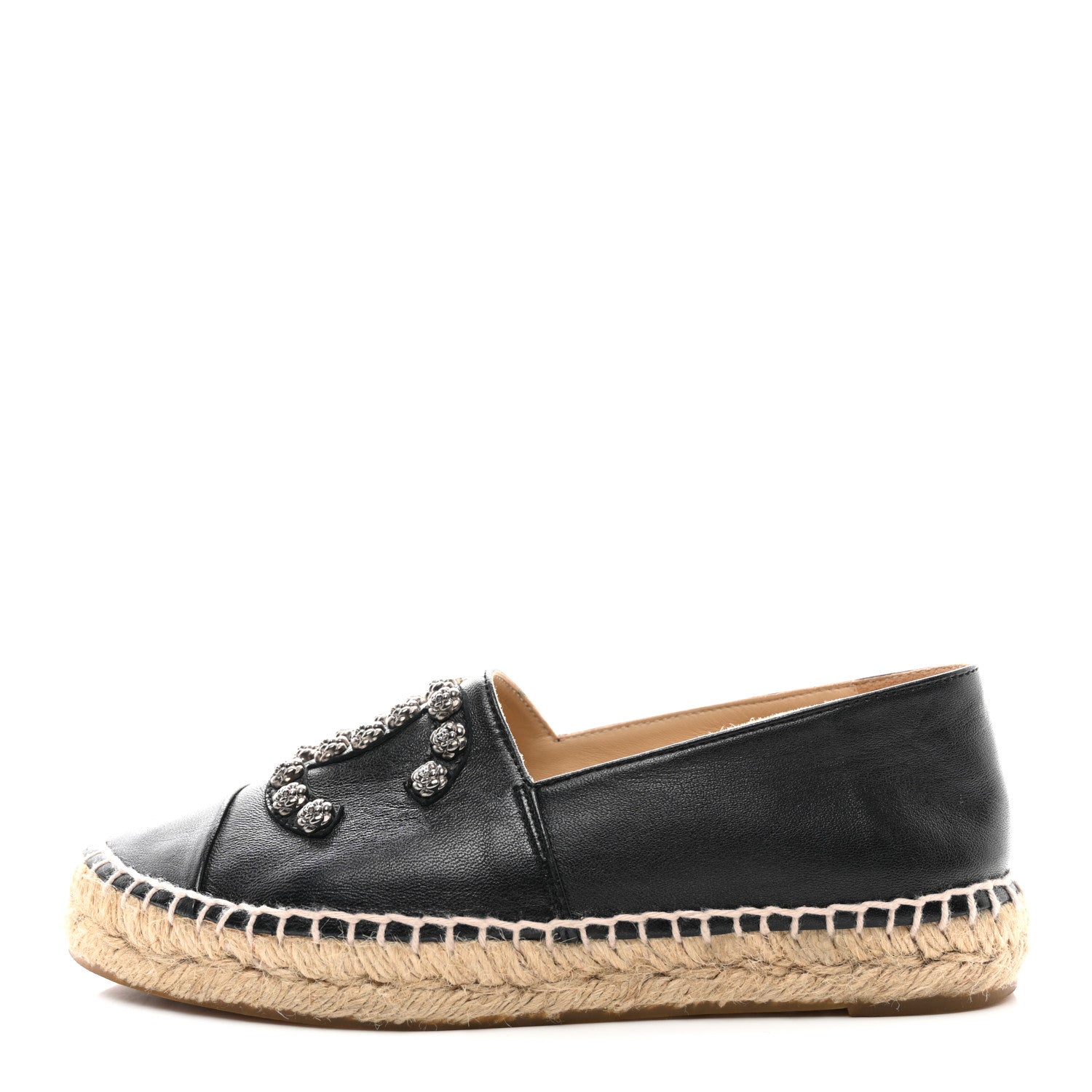 Chanel Lambskin Camellia CC Stud Espadrilles 36 Black 1 of 9